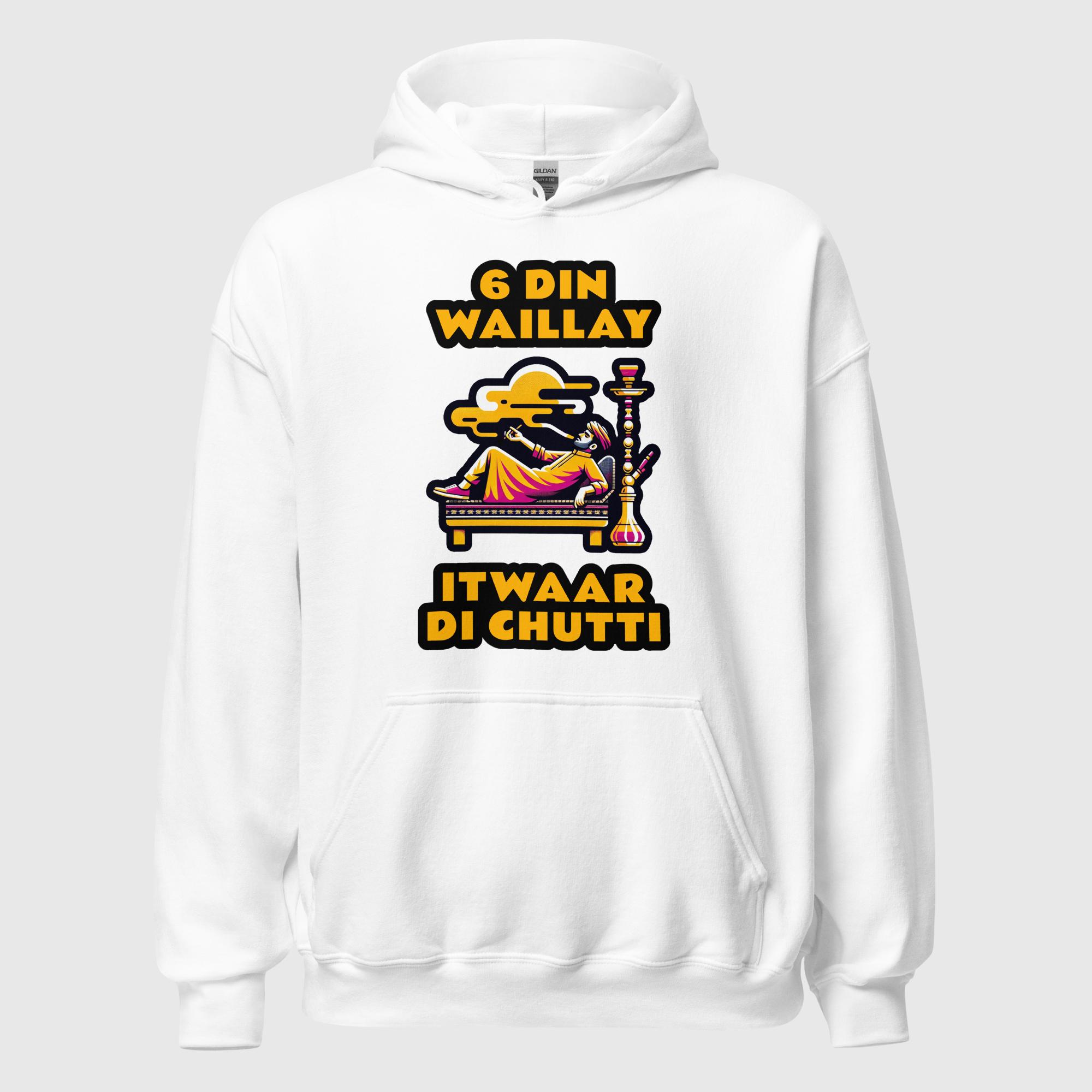 unisex-heavy-blend-hoodie-white-front-68fd38da80838.jpg 6 Din Waillay Itwaar Di Chutti Unisex Hoodie - Image 1