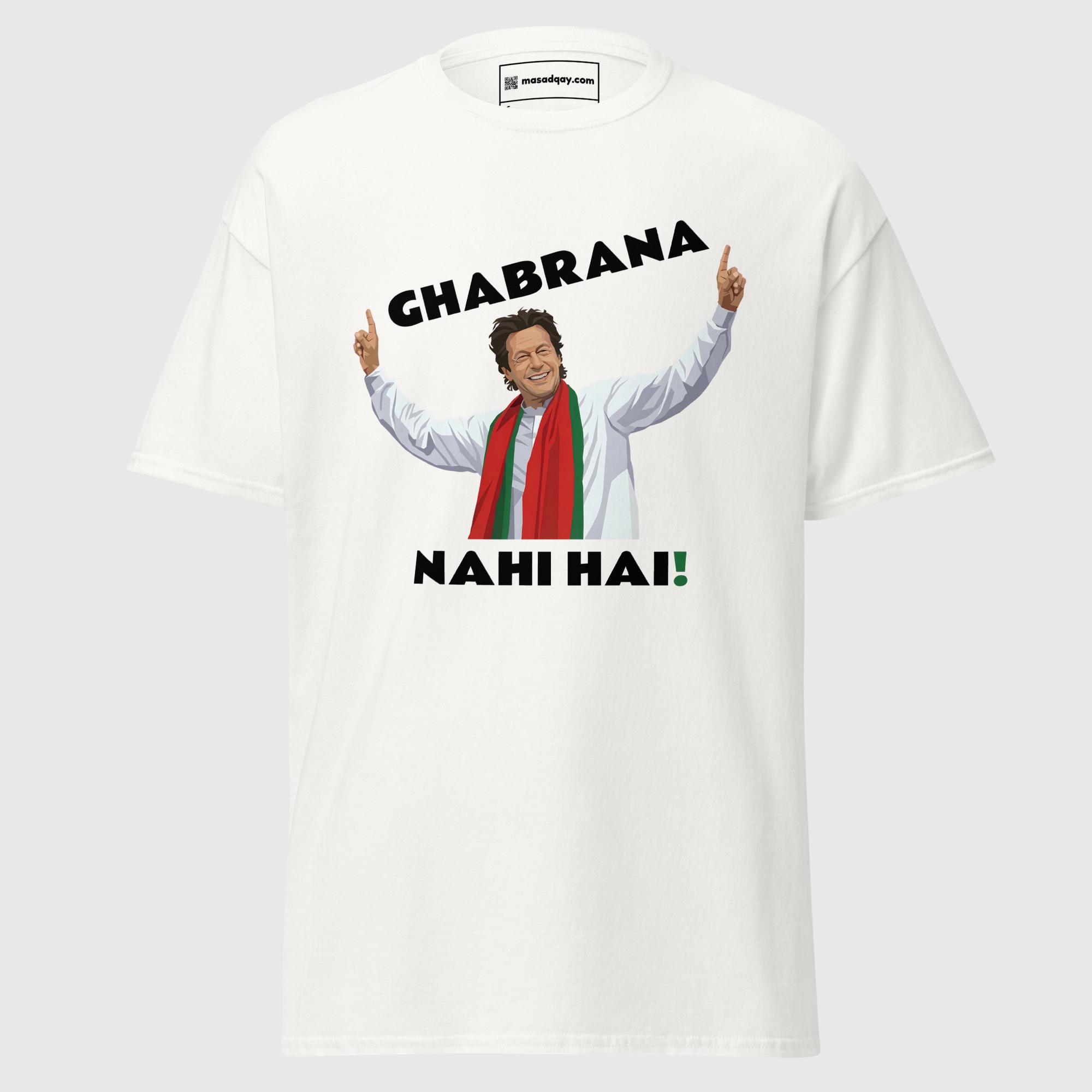 unisex-classic-tee-white-front-6953443b34ee2.jpg Imran Khan Ghabrana Nahi Hai Unisex T-Shirt - Image 1