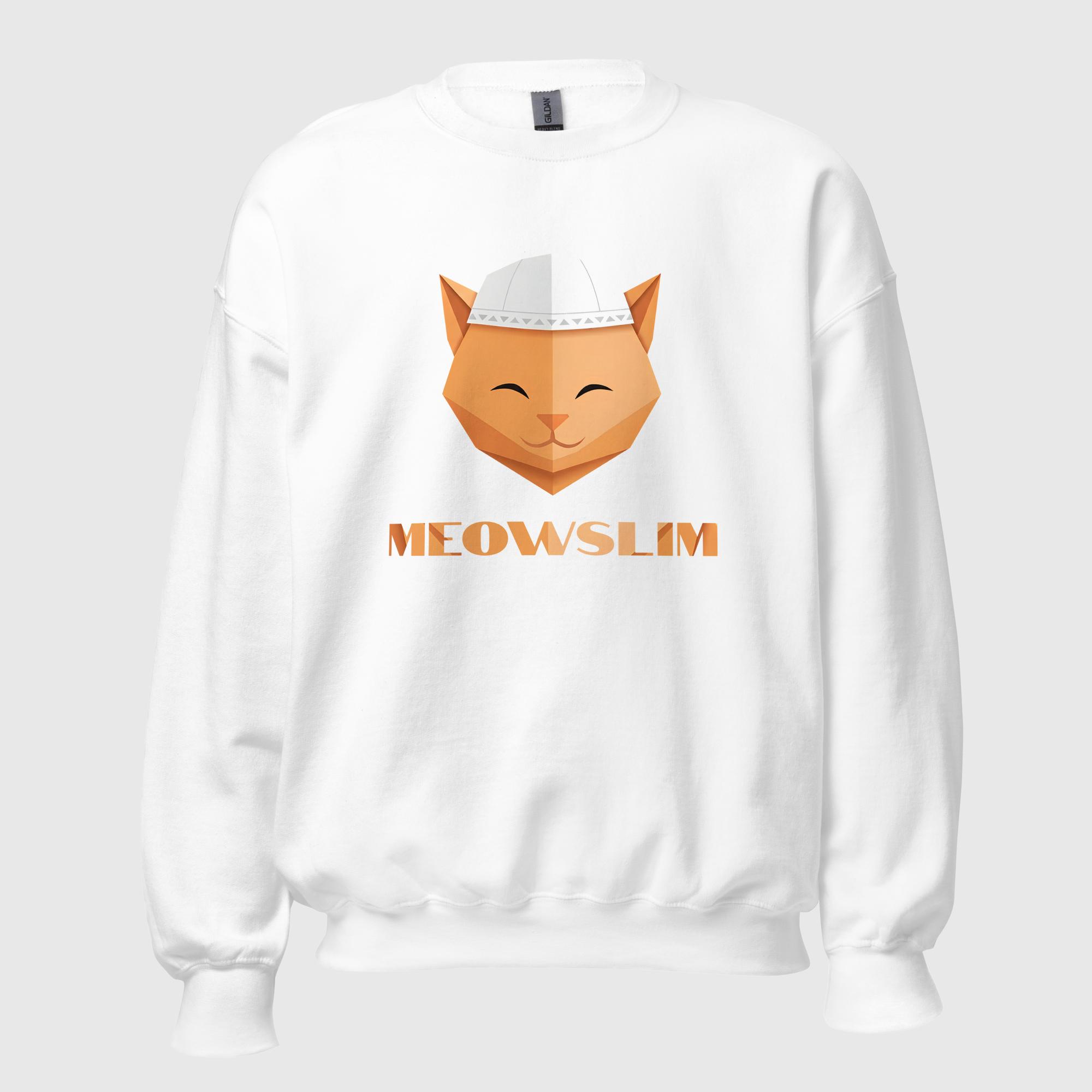 unisex-crew-neck-sweatshirt-white-front-697e6e6cdbdae.jpg Meowslim (Male) Unisex Sweatshirt - Image 1